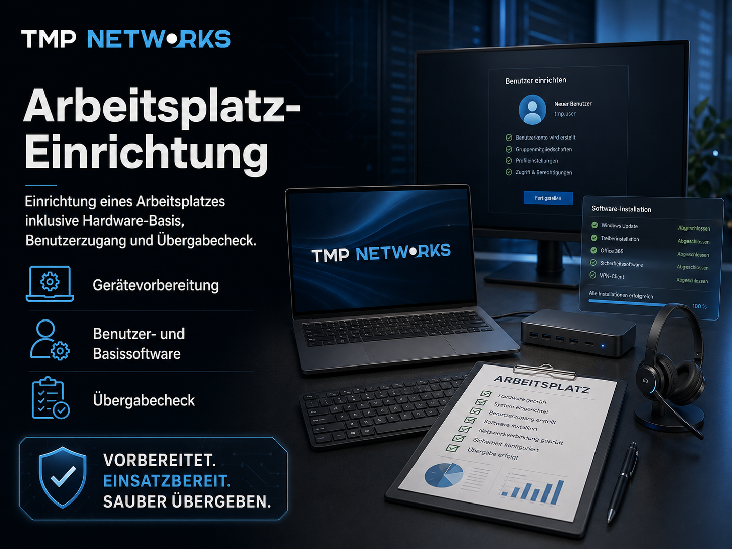 Produktbild Arbeitsplatz-Einrichtung mit Benutzer- und Softwareeinrichtung